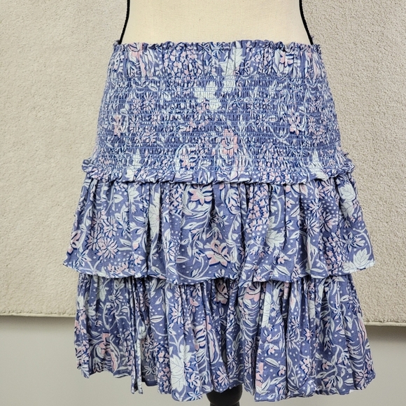 Sundry Chambray Wild Floral Ruffled Flounce Romantic Mini Skirt  Sz  M (2) NEW - Picture 7 of 16